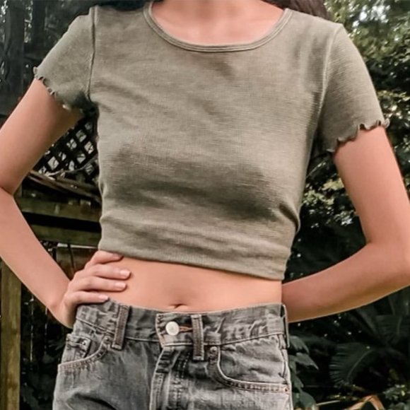 American Eagle Outfitters Tops - American Eagle Waffle Knit Tee in Olive Green